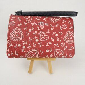 Coach Wristlet Wallet Red Lace Hearts Zip with Wrist Strap NEW in Coach BOX